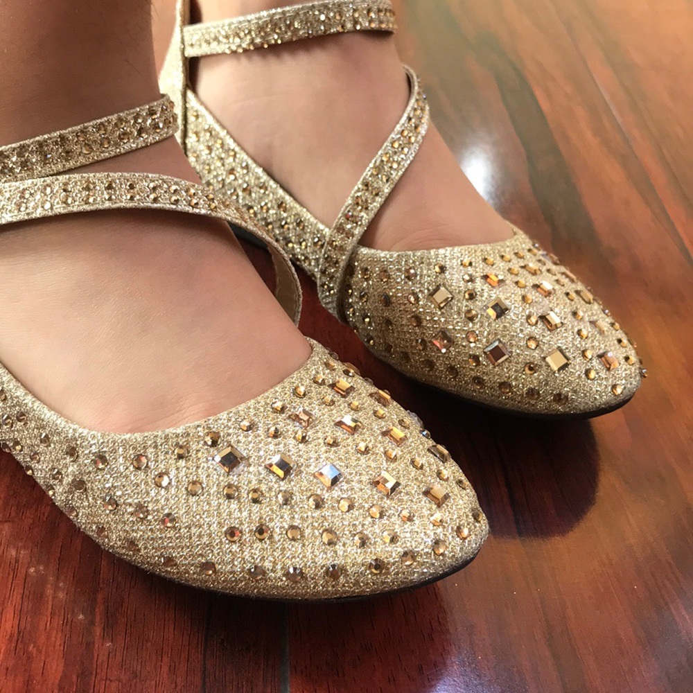 Youth girls party golden shoes belley glitter